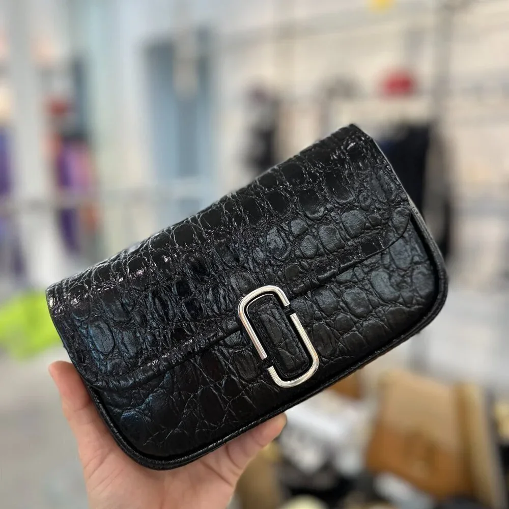 NWT! New Marc Jacobs J Marc Mini Shoulder Bag - Croc-embossed Leather Black 3way